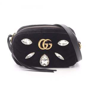 GUCCI Black Leather GG Marmont Shoulder Bag